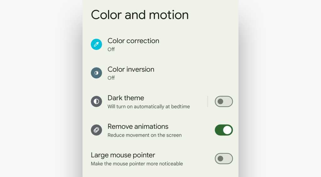 android color and motion controls