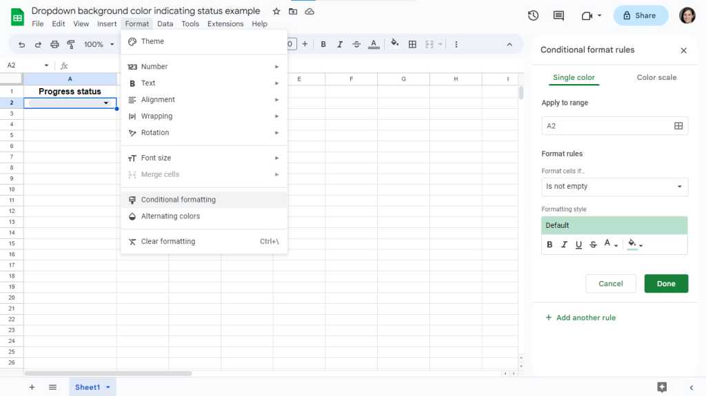 Launching the conditional format rules sidebar