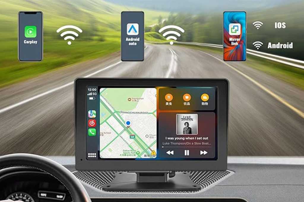 7" Wireless Car Display with Apple CarPlay & Android Auto Compatibility and Phone Mirroring