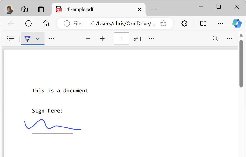 Windows touchscreen: Signed document