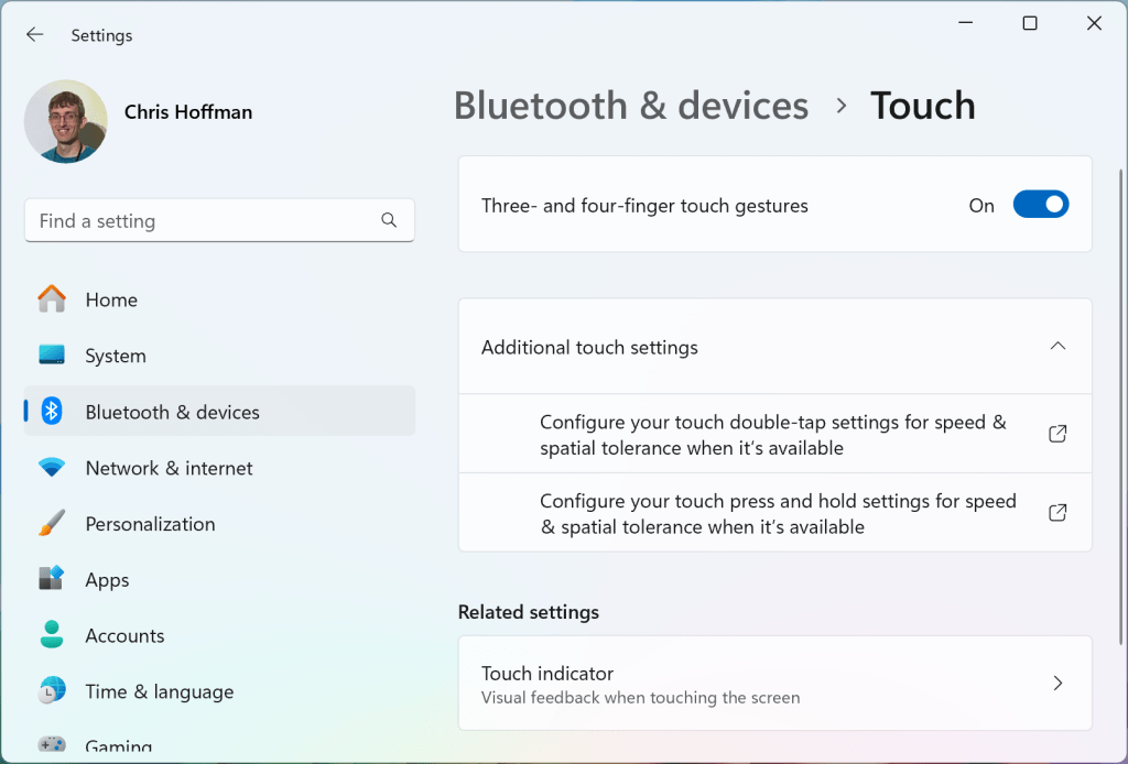 Windows touchscreen gestures