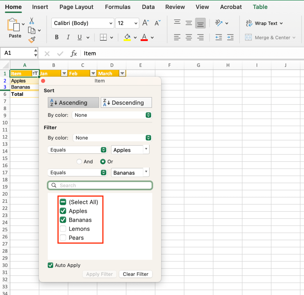 filtering by item name