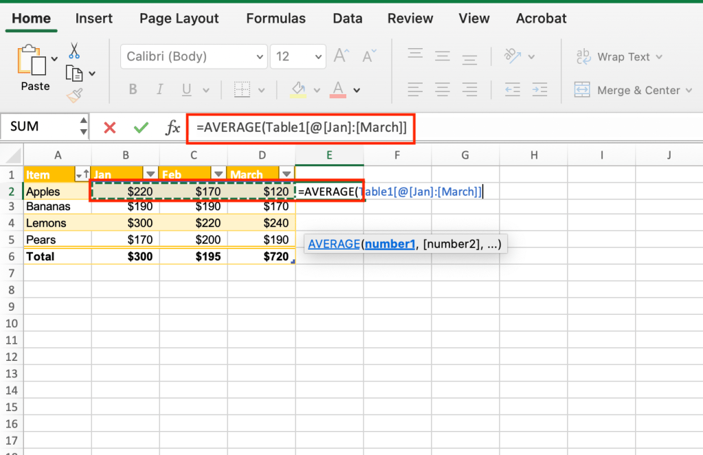 entering formula at end of row