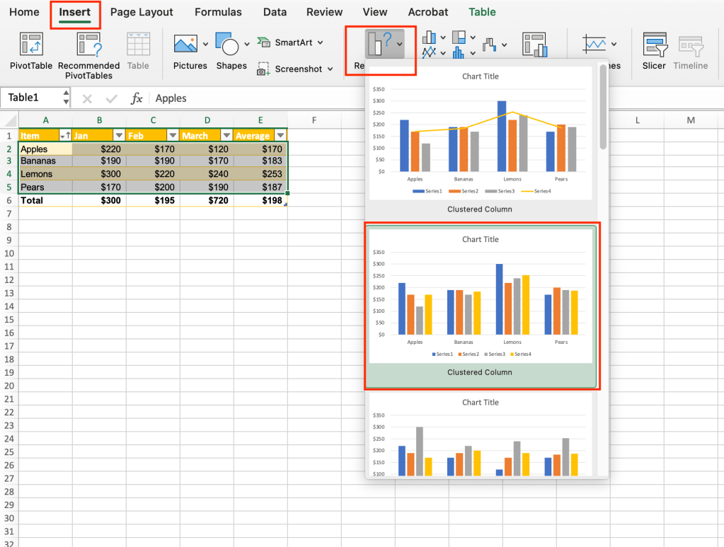 creating a chart