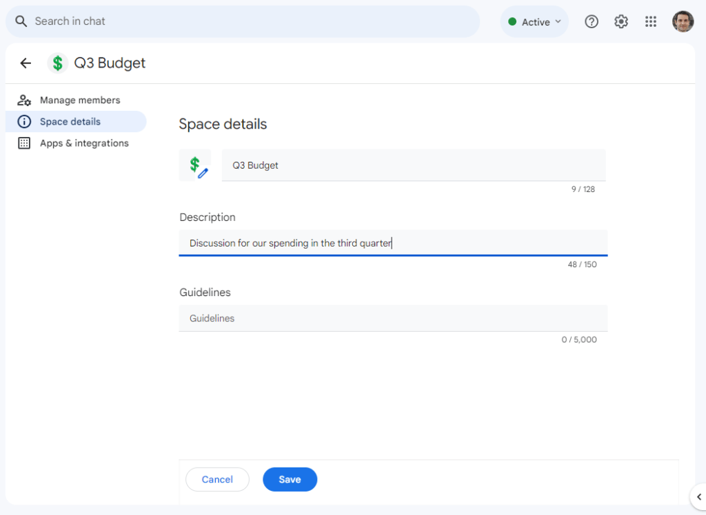 adding a description and guidlines for a space