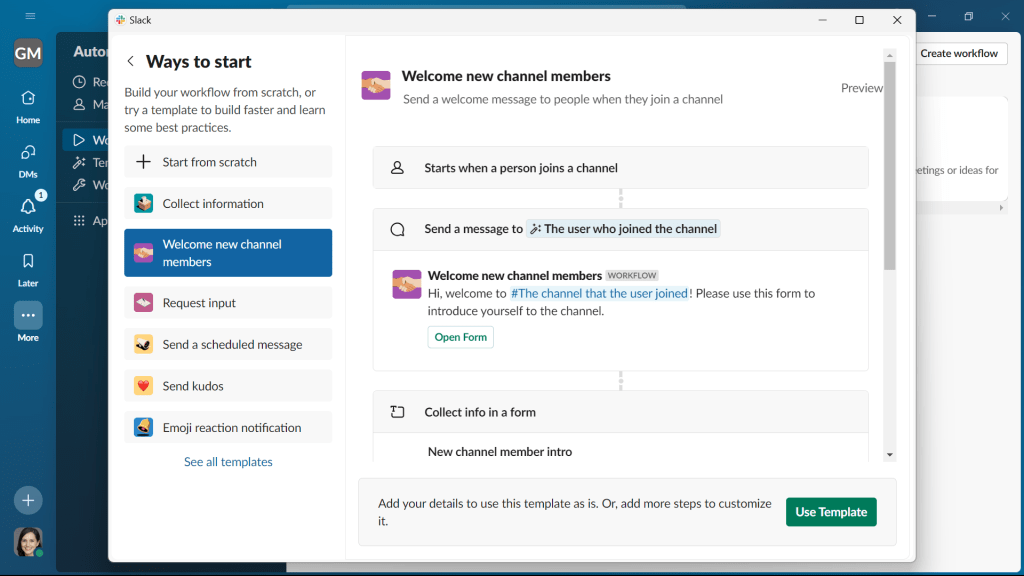 workflow template in slack