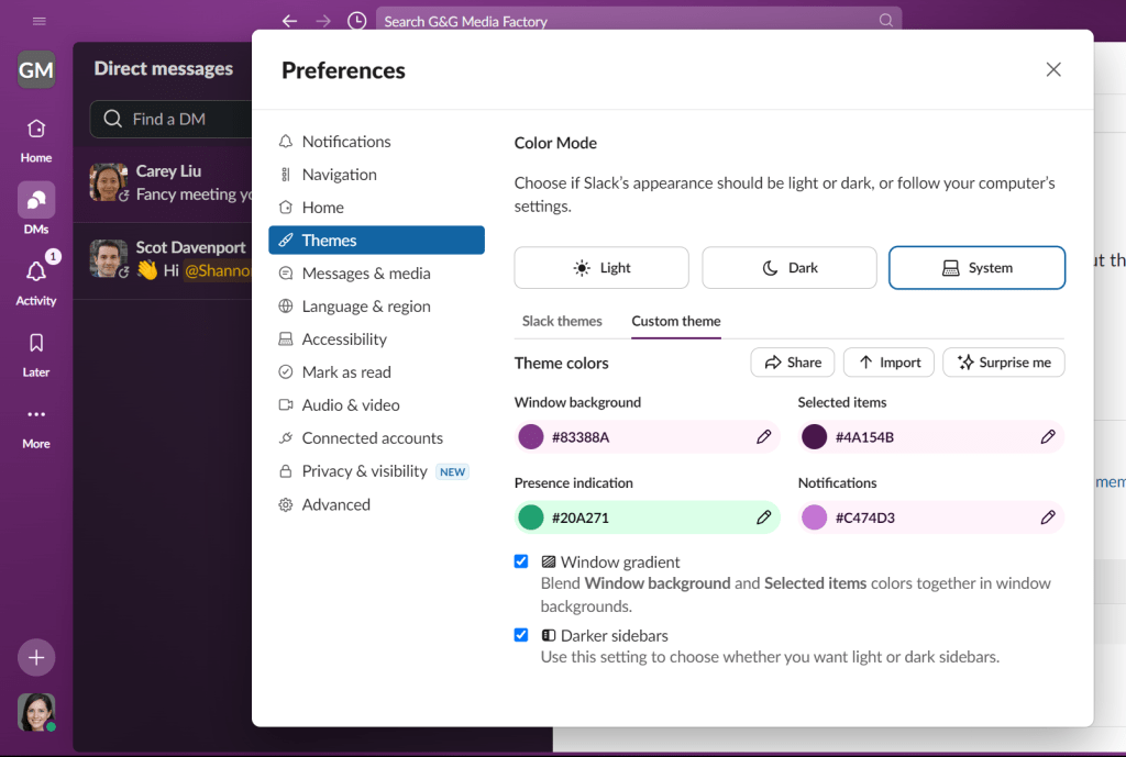 creating a custom theme in slack