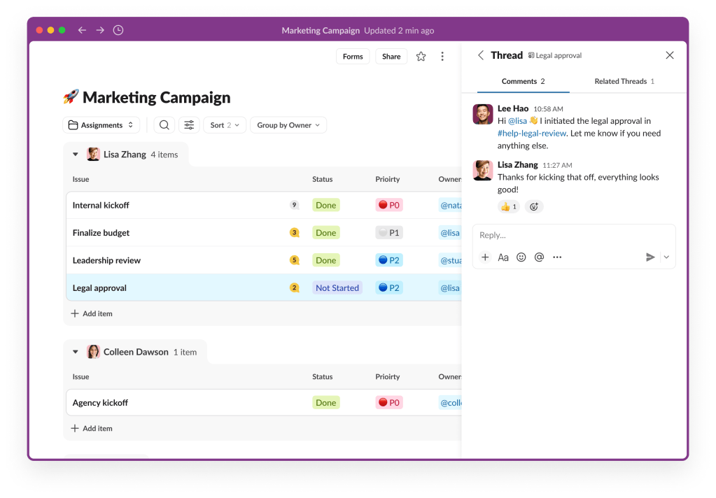 Slack 'lists' feature