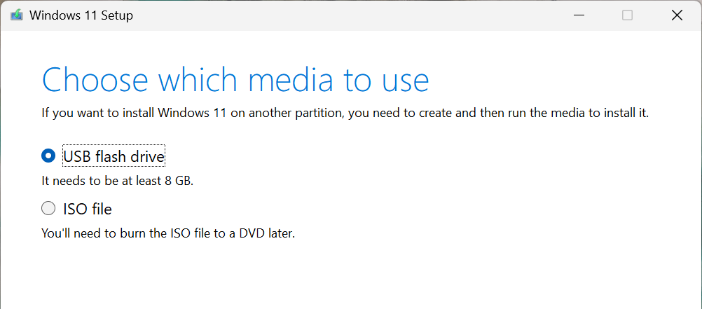 Windows 11 USB setup